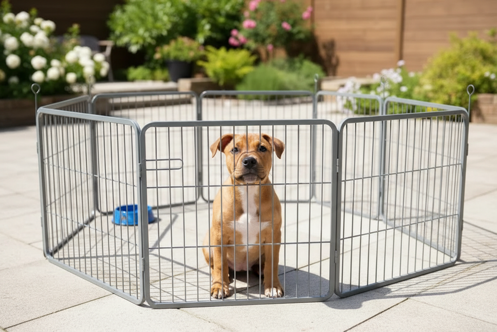 Chiot Staffy terrasse