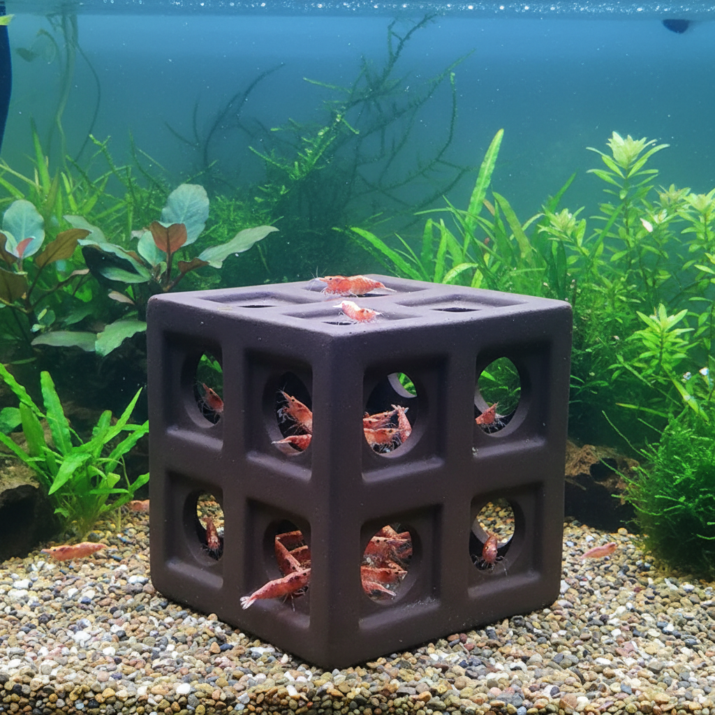 Abri céramique pour aquarium en situation avec poissons
