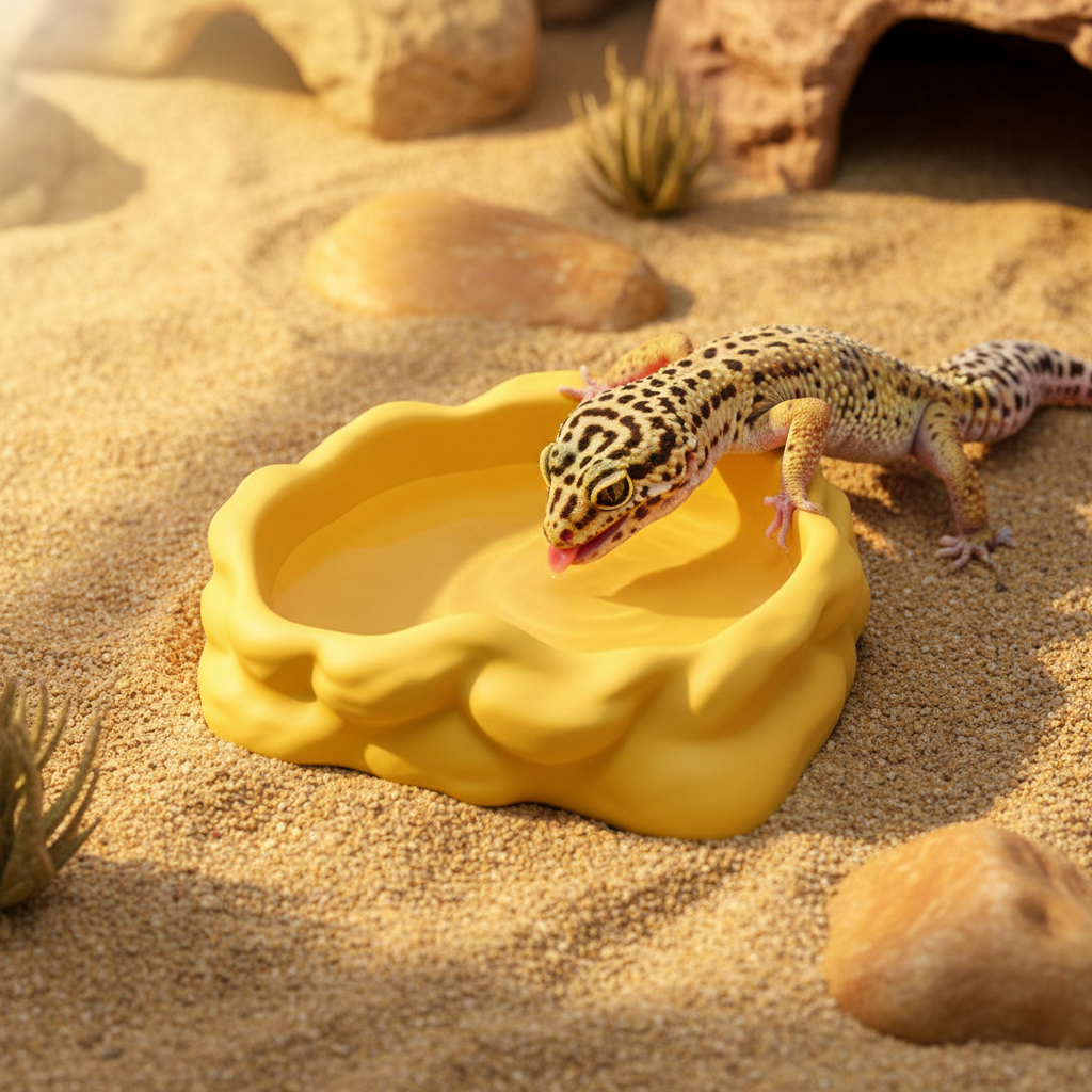 Gamelle imitation pierre pour reptiles, coloris jaune