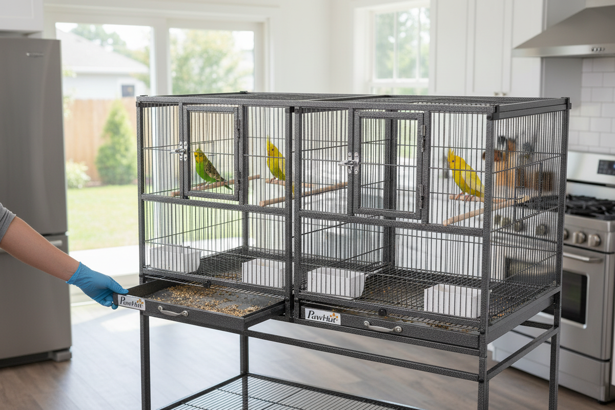Tiroir coulissant de la cage à oiseaux, facile à nettoyer