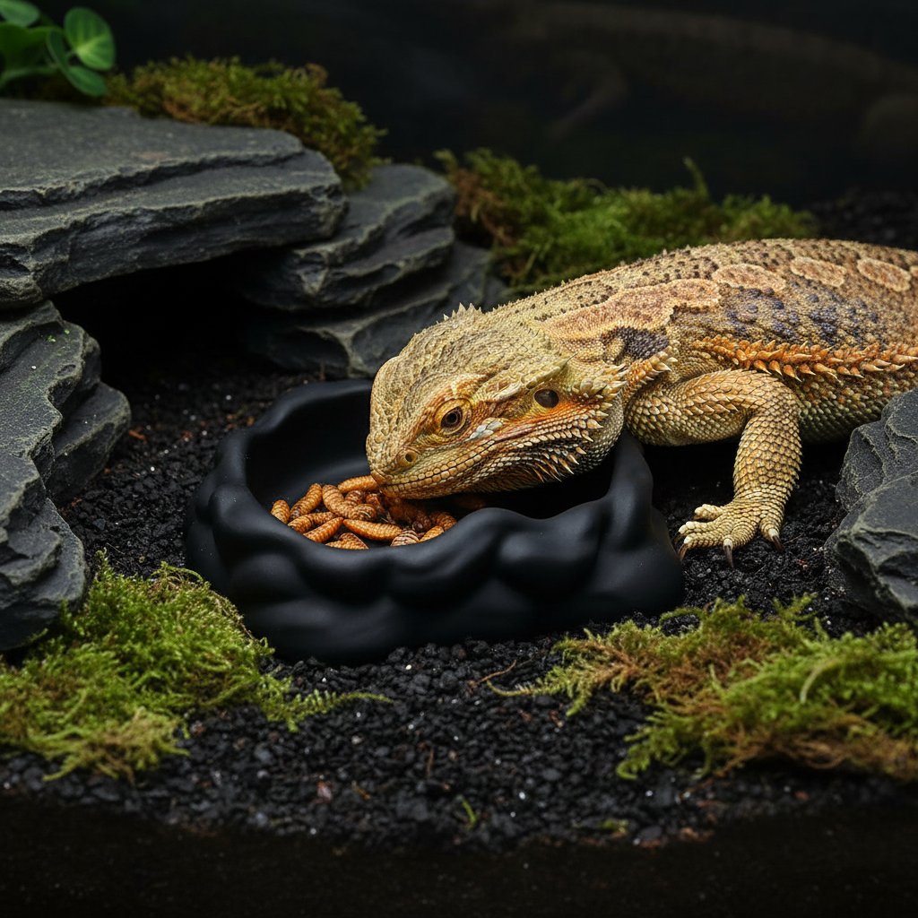 Gamelle imitation pierre pour reptiles, coloris noir