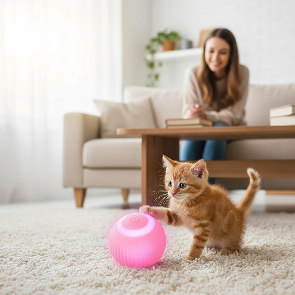 Jouet automatique rechargeable pour chat en situation, vue 7