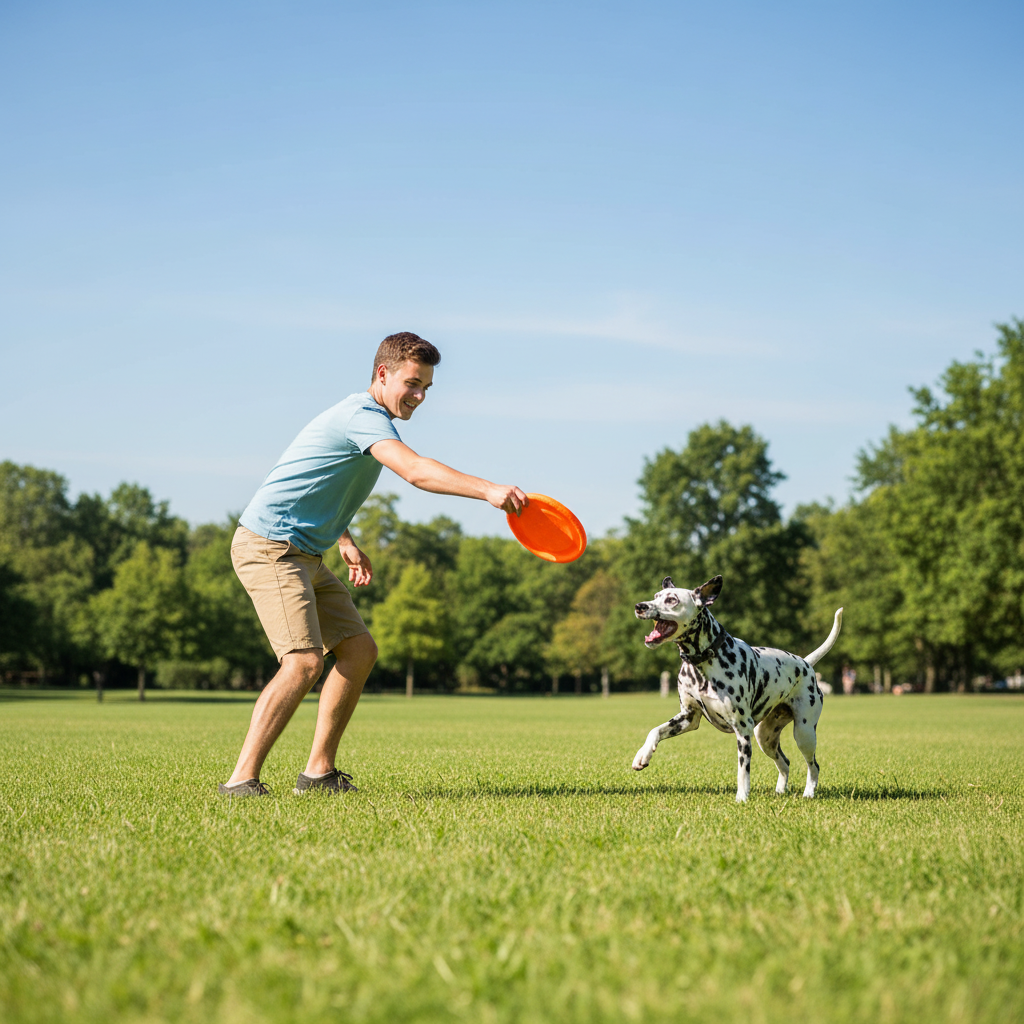 Propriétaire jouant au frisbee avec son chien