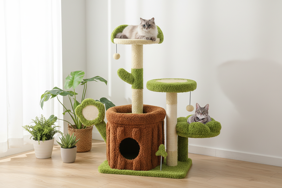 Chaton Ragdoll jouant près de la fleur décorative du centre d'activités