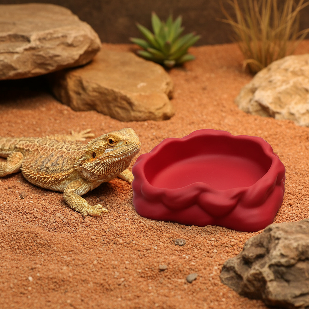 Gamelle imitation pierre pour reptiles, coloris rouge