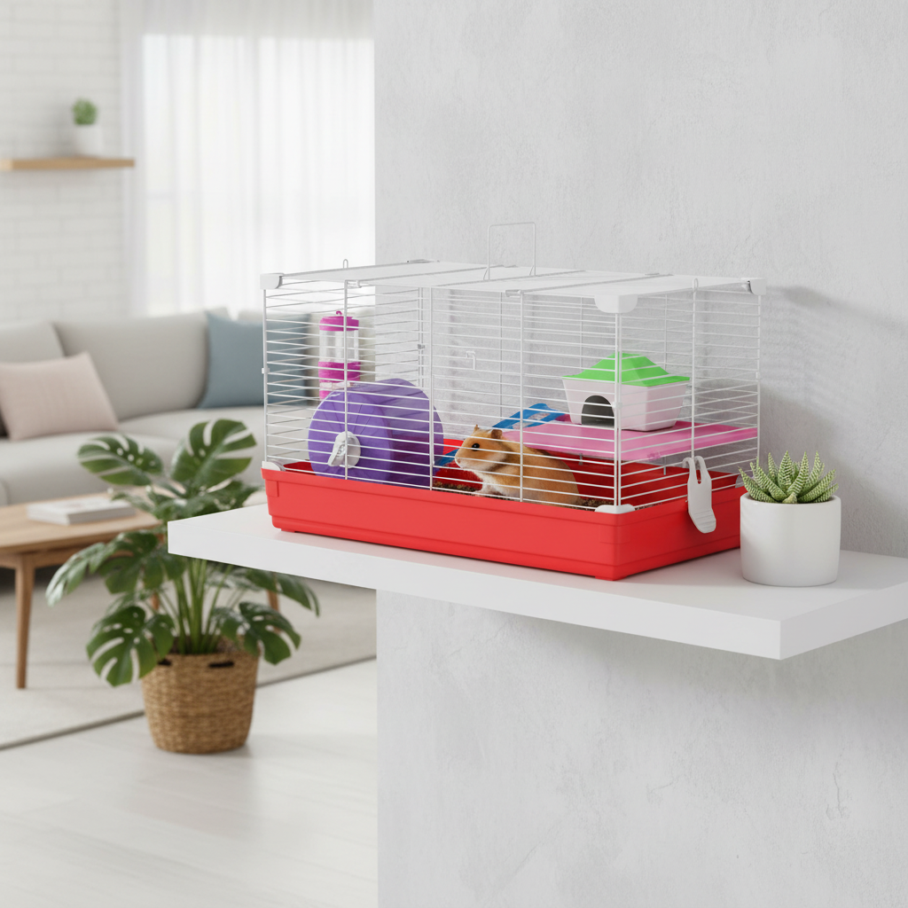 Cage hamster, détail de la hutte et de l'échelle