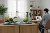 Vue de dessus de l'aquarium rectangulaire en verre