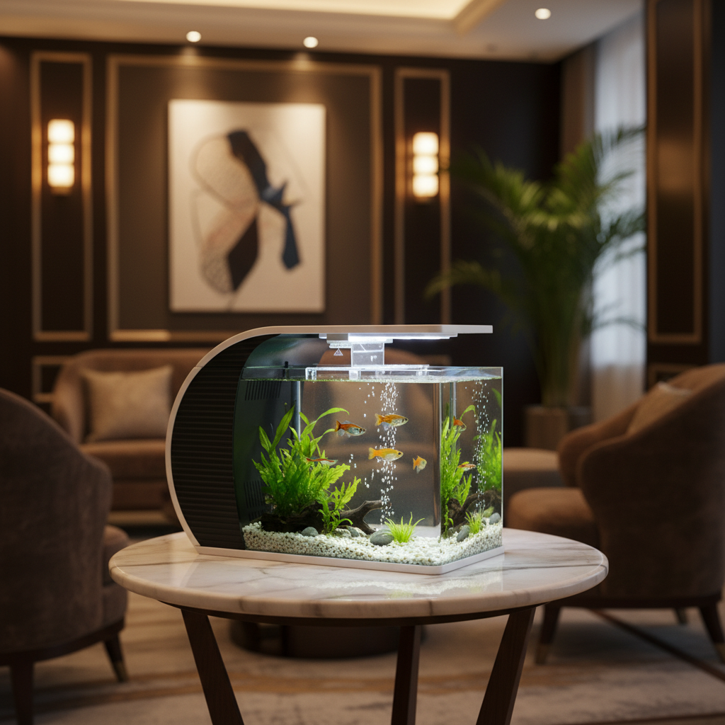 Détail de la filtration intégrée du kit aquarium