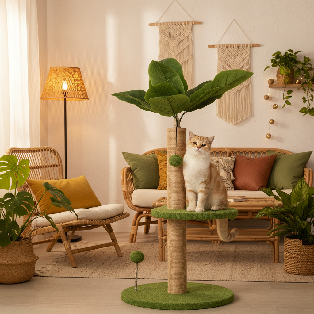 Arbre à chat griffoir en jute vue d'ensemble
