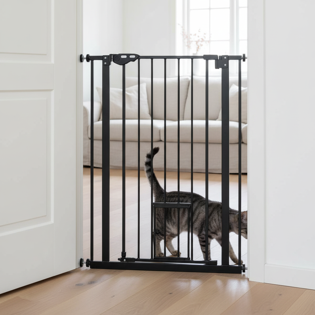 Barrière de sécurité pour chat - acier noir, vue de face