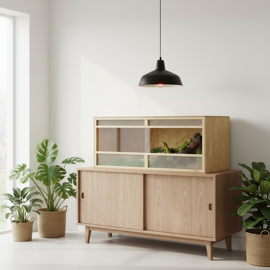 Reptile dans le terrarium en OSB