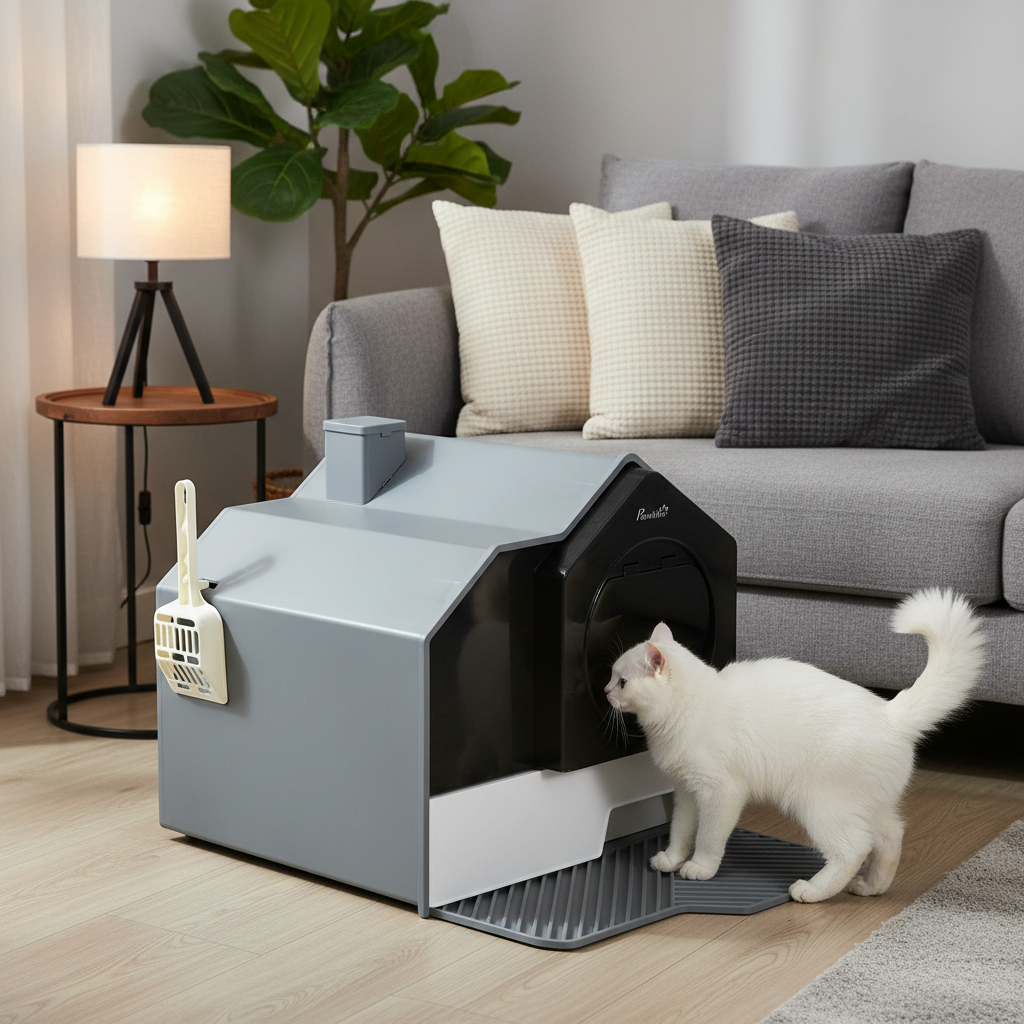 Maison de toilette design pour chat vue de face