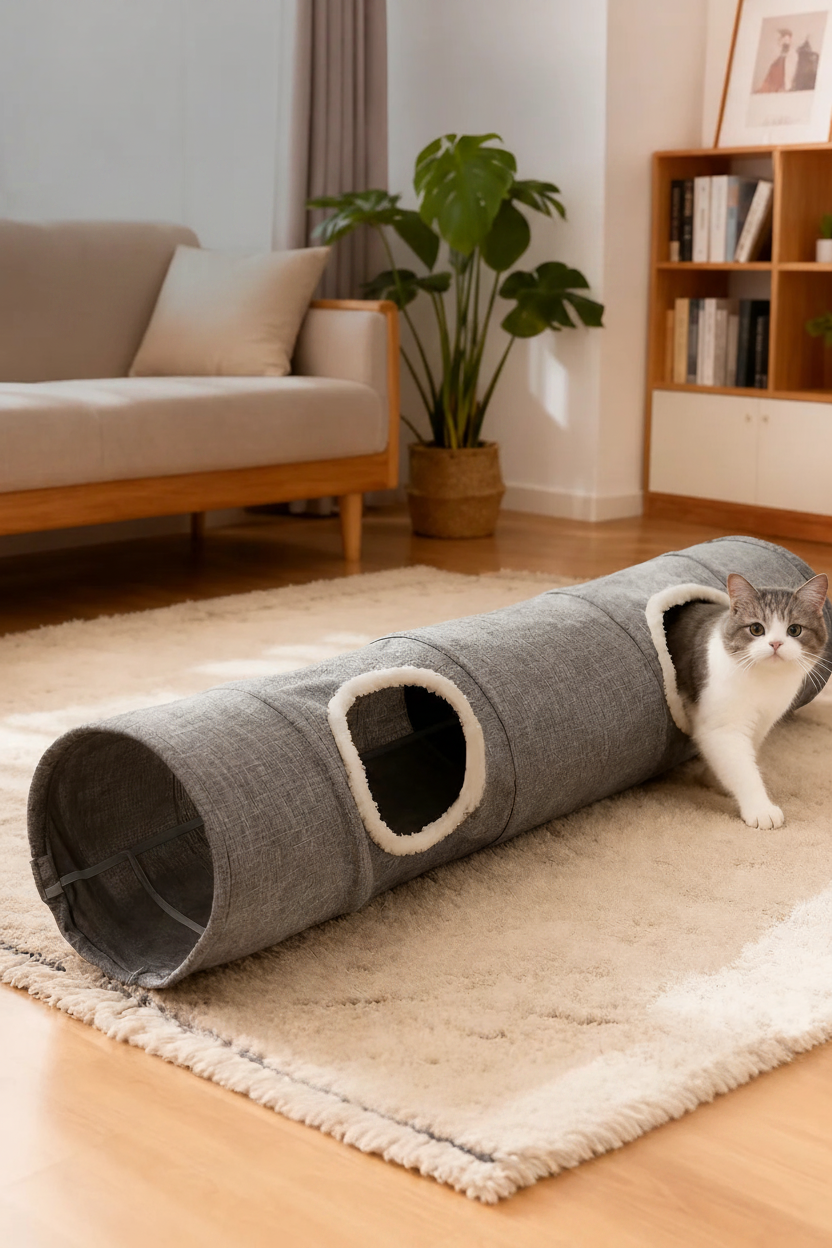 Tunnel de jeu pour chat replié pour le rangement