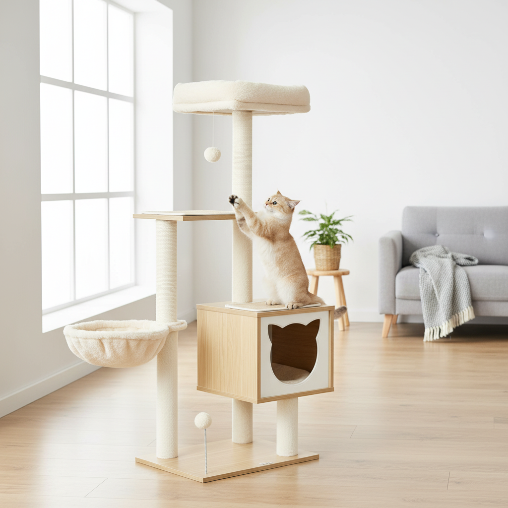 Panier niche en sisal pour chat avec coussin installé