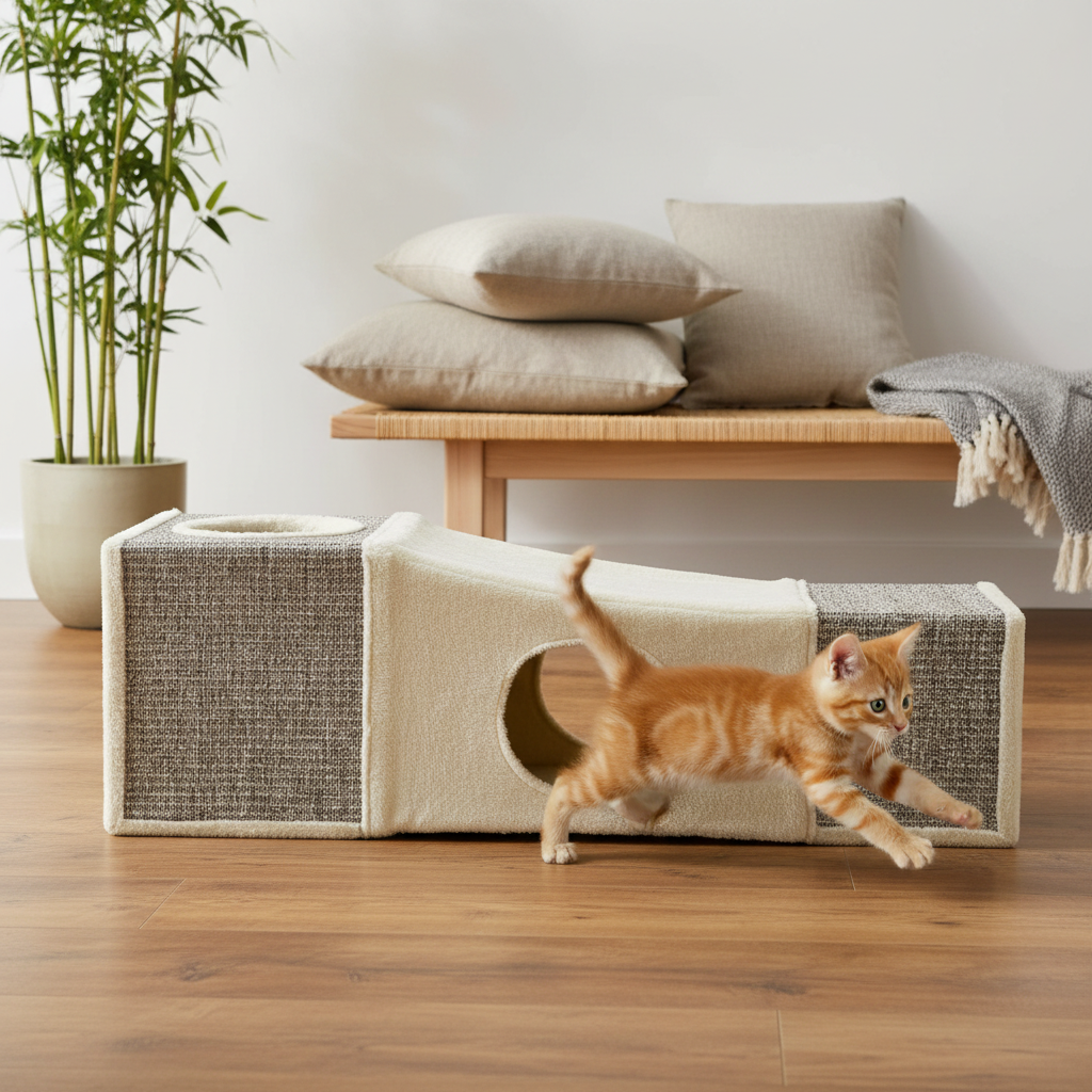 Tunnel en sisal pour chat, coloris brun et beige