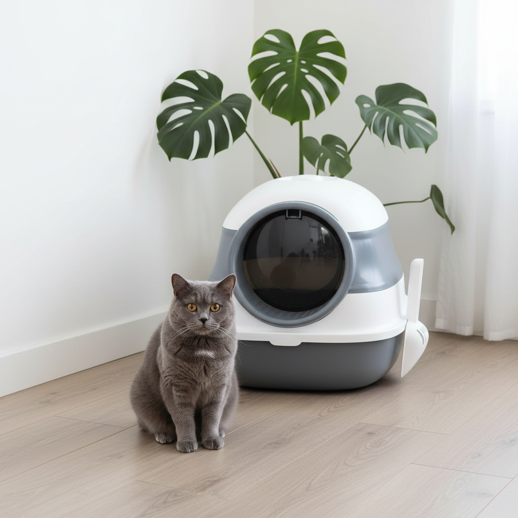 Maison de toilette pour chat, vue de profil