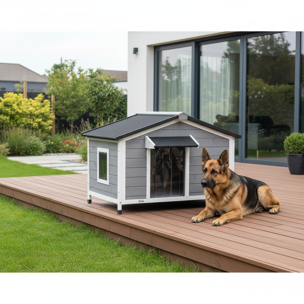 Niche chalet pour chien - fenêtres et porte