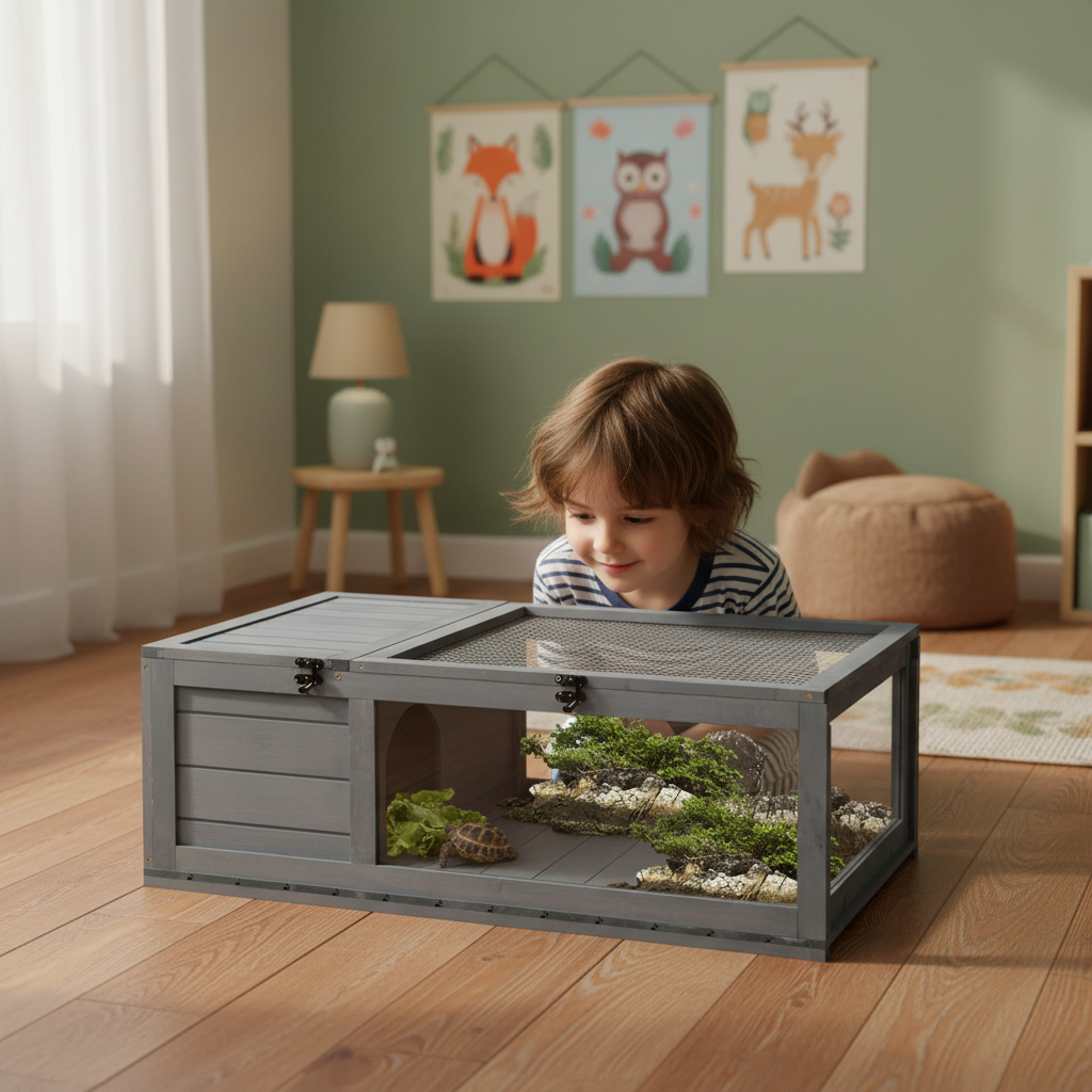 Enclos double espace pour tortue - vue en situation