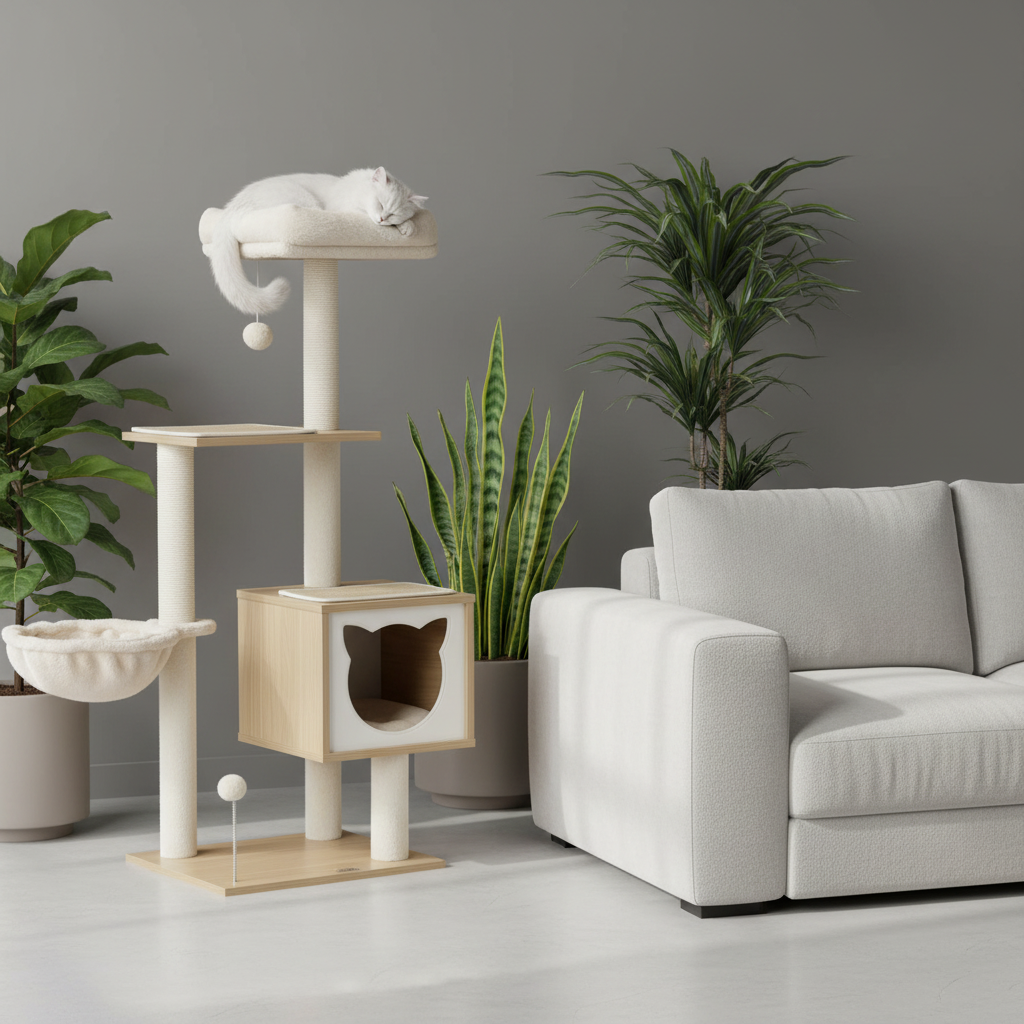 Panier niche en sisal pour chat, vue de dessus