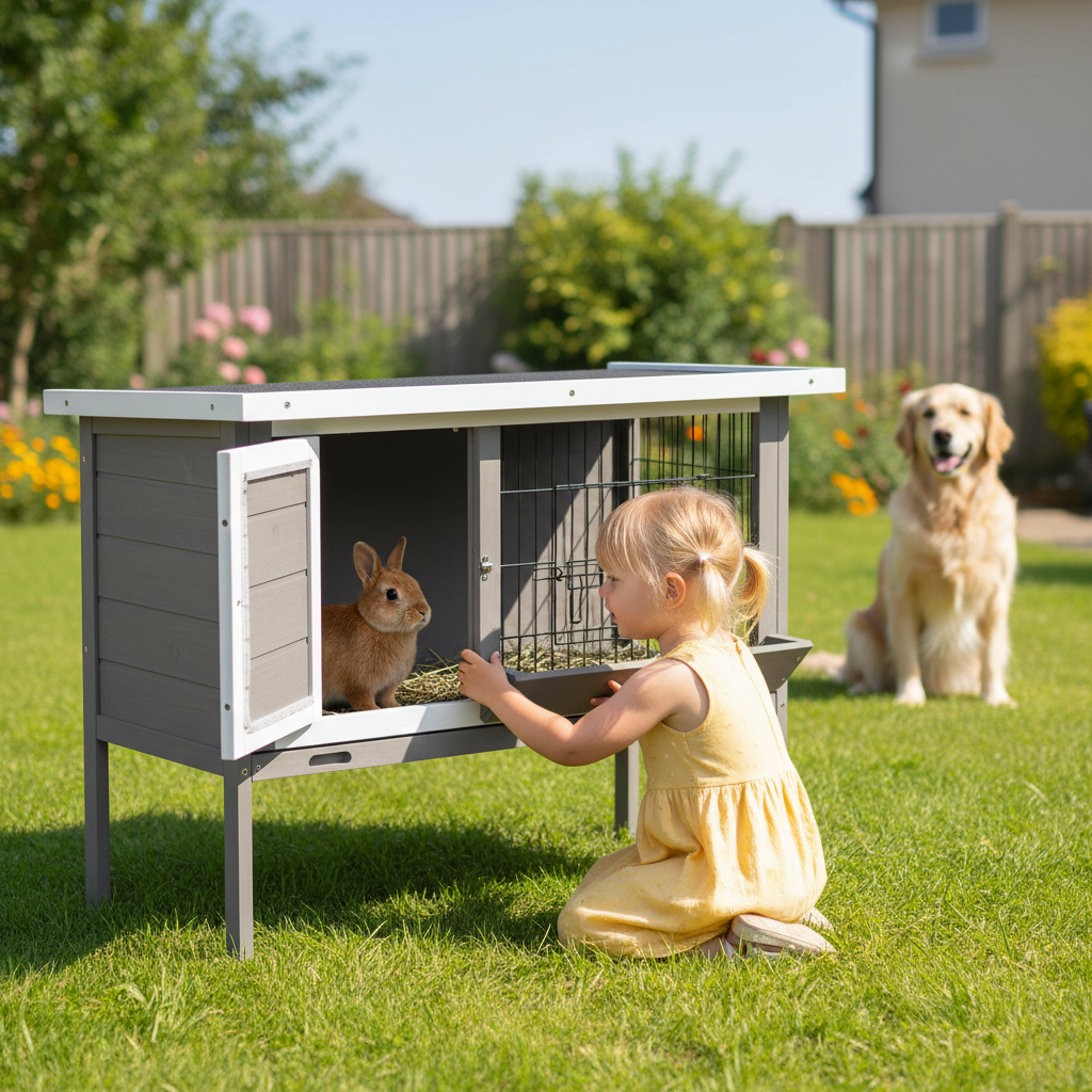 Clapier pour lapin avec toit à double porte - vue d'ensemble