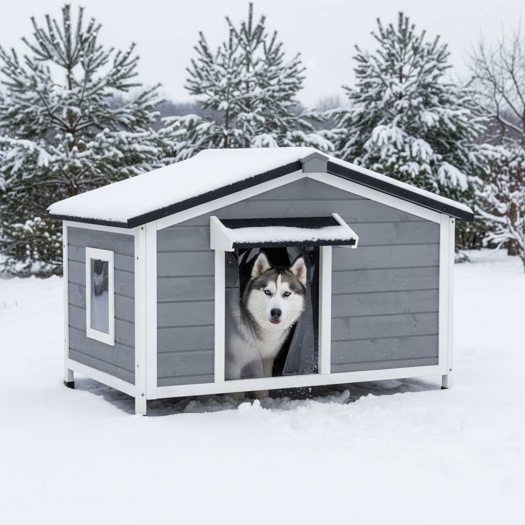 Niche chalet en bois pour chien, coloris gris