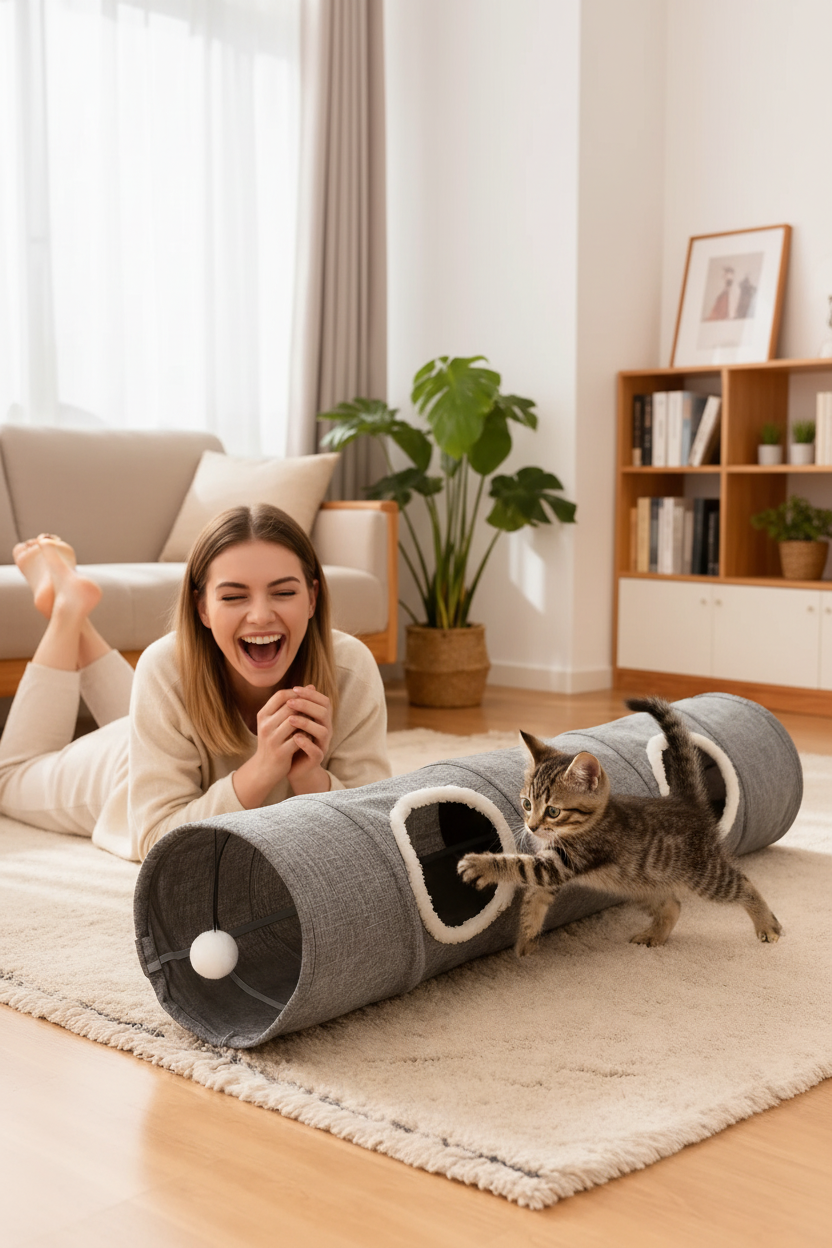 Tunnel de jeu pliable pour chat, 125 cm