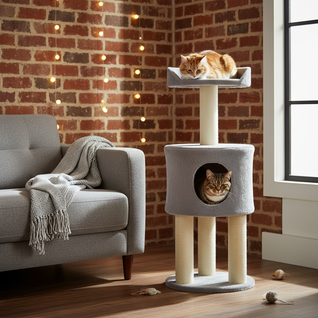 Griffoir arbre à chat en sisal naturel, design cocooning gris