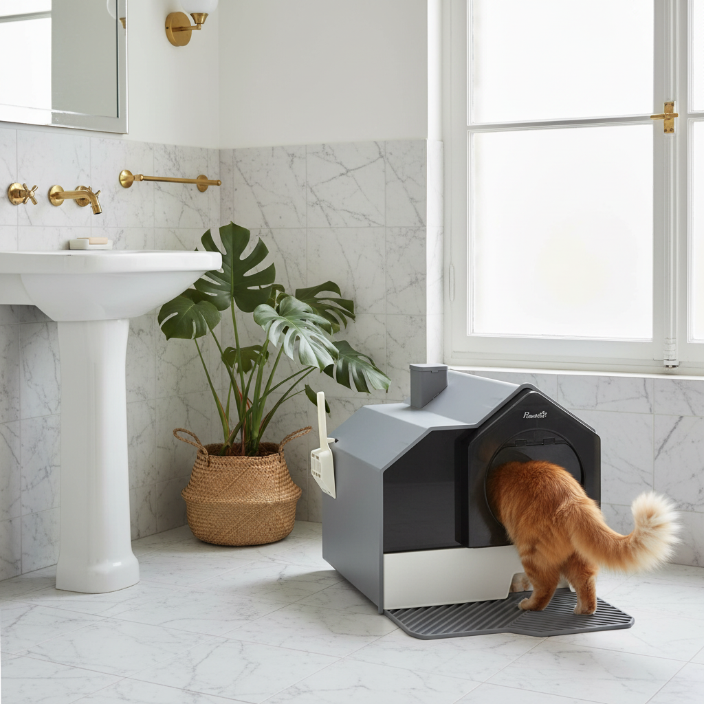 Maison de toilette pour chat avec tapis assorti